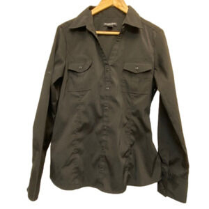 𝅺LADIES Bechers Brook black stretch long sleeve button down shirt size L